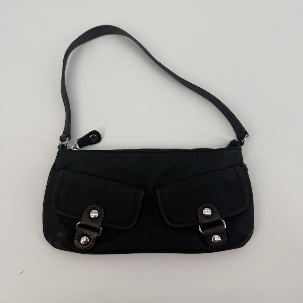 Banana Republic Y2k Black Nylon Small Shoulder Bag Buckle Designer Leather